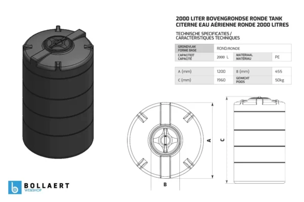 Citerne à eau aérienne ronde - 2 x 2000 litres - jumelées (Ø 1,20 m) 11