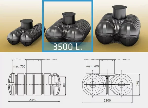 Citerne à eau de pluie plate en PE - 3500 litres - avec rehausse réglable 4