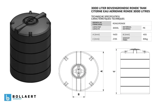 Citerne eau aérienne ronde - 2 x 3000 litres - jumelées (Ø 1,40 m) 6