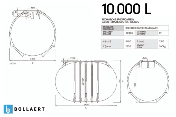 Citerne eau de pluie 10000 litres - à enterrer - en PE - NAUTILUS