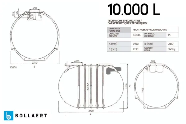 Fosse septique en plastique à enterrer - 10000 litres