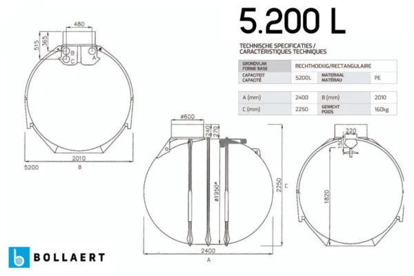 Fosse septique en plastique à enterrer - 5200 litres