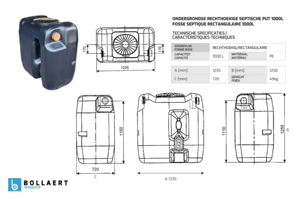 Fosse septique rectangulaire en plastique (PE) à enterrer de 1000 litres 8